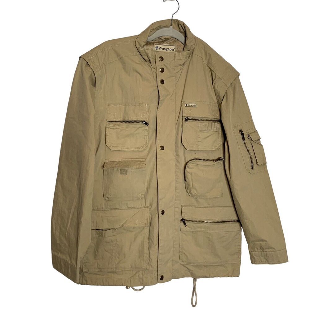 Weekender Jacket Mens Medium Correspondent Zip Off Sleeves Phone Pocket Traveler